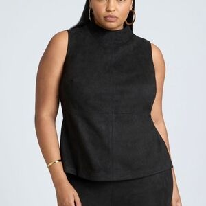 Eloquii Black Sleeveless Faux Suede Peplum Top